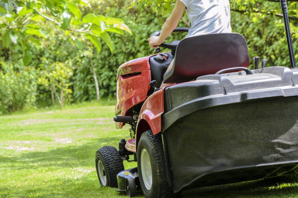 Mowing grass garden work